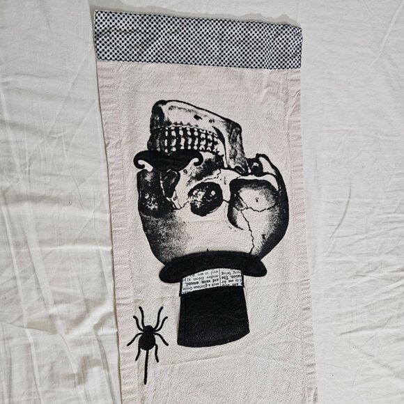 Skeleton Skull Table Runner Beige Black Top Hat Mustache Spider Gothic 67"x13" - Picture 3 of 11